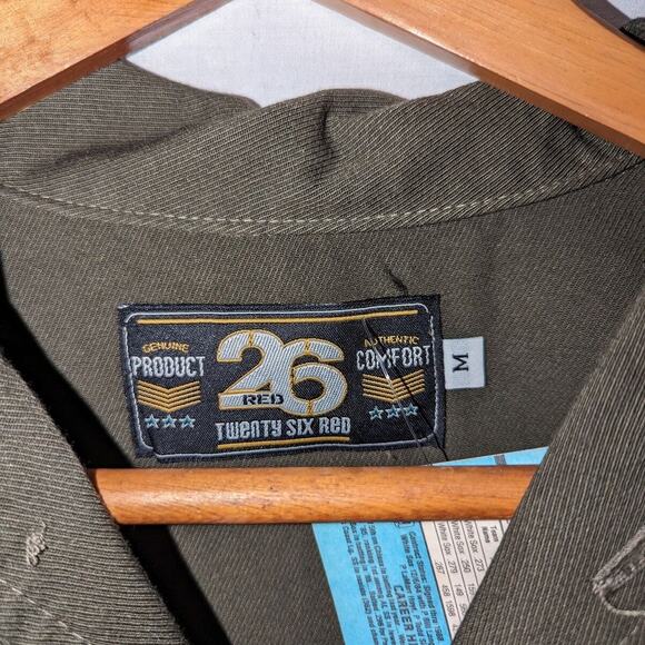 90s Twenty Six Red olive green military button up skate shirt - Picture 5 of 8